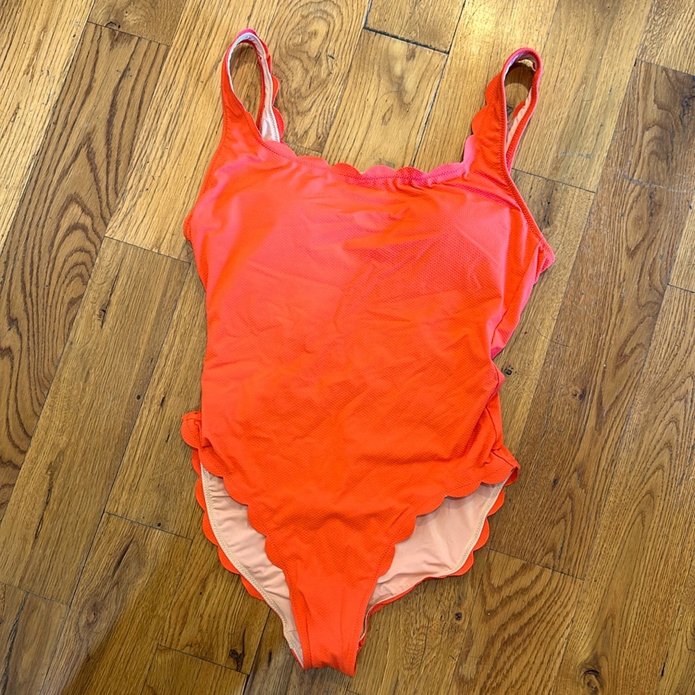 J. Crew NWT Scallop Pique One Piece Swim Suit Scoop Orange Womens Size 8